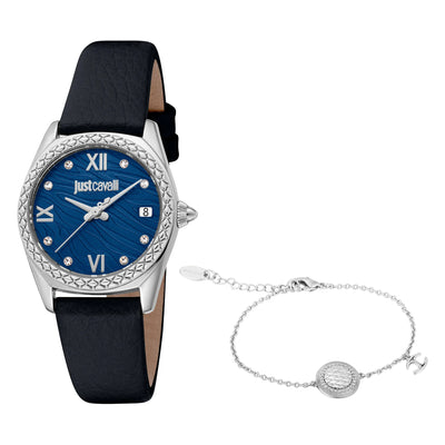 Just Cavalli SET Unbezwingbar Animalier Leder Schwarz Blau